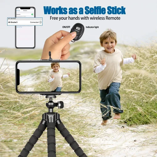 Vista 2 de Trípode de teléfono para teléfono celular, mini soporte flexible para cámara con control remoto y clip universal para iPhone 15 14 13 12 Pro Max 11