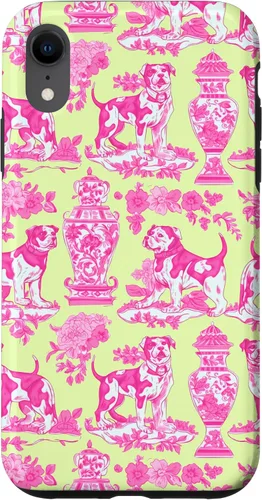 Vista 25 de Chinoiserie Dog Yellow Pink Toile Preppy Grandmillennial Case for iPhone 16