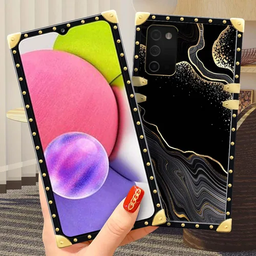 Vista 4 de Funda compatible con Samsung Galaxy A03S 4G, TPU suave de lujo y parte trasera de policarbonato duro para niñas y mujeres, funda protectora a prueba