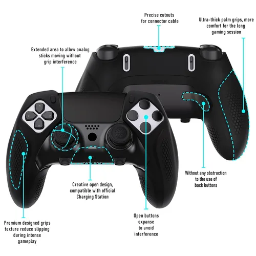 Vista 9 de PlayVital Ninja Edition - Funda de silicona antideslizante para controlador inalámbrico PS5 Edge, protector ergonómico, funda de goma suave
