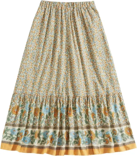Vista 40 de Milumia Women Boho Vintage Floral Print Long Skirt Summer Tiered Maxi Skirt