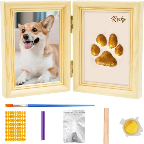 Vista 7 de Avont Kit de impresión de patas con marco de fotos y arcilla de impresión, recuerdo de impresión de huellas de patas para perros y gatos, exhibición
