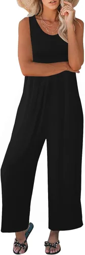 Vista 3 de Nfsion Overol casual de verano para mujer, sin mangas, cuello redondo, pantalones largos, con bolsillos