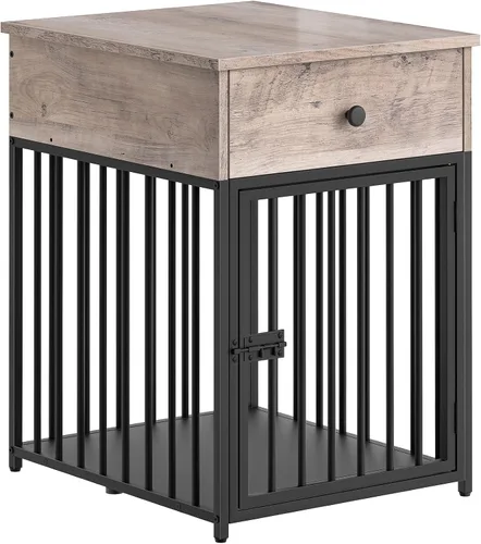 Vista 9 de HOOBRO Muebles de jaula para perros, casa de madera para perros, perrera decorativa con cajón, mesa auxiliar de jaula de interior para perros