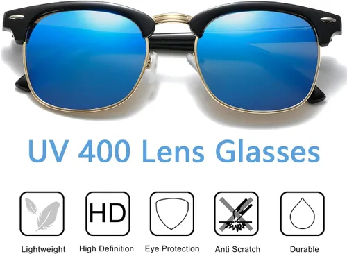 Vista 3 de Gafas de sol retro semi sin montura con medio marco UV400 para hombres y mujeres