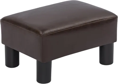 Vista 17 de Adeco Reposapiés otomano tapizado de lino de 15.4 pulgadas, pequeño taburete acolchado y asiento decorativo con patas de aspecto de madera, taburete