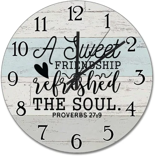 Vista 57 de Reloj de pared con versículo bíblico, con cita religiosa, reloj de madera, texto inspirador cristiano, reloj de madera rústico personalizado