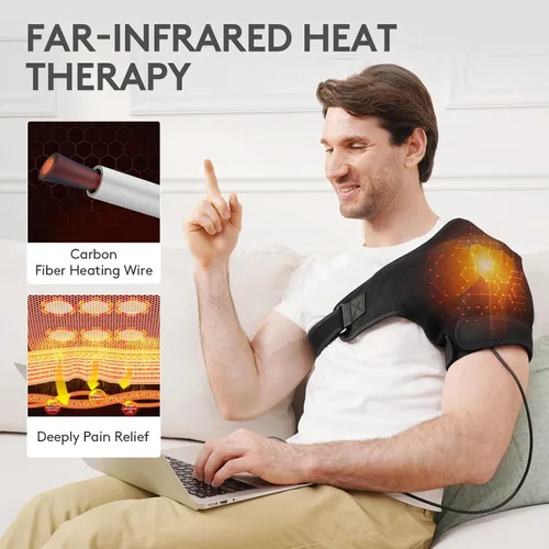 Vista 2 de UTK Almohadilla térmica de hombro infrarrojo lejano, caliente a 159 ℉, regalo para hombres, almohadillas térmicas para aliviar el dolor del manguito