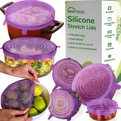 Vista 15 de Tapas elásticas de silicona reutilizables para almacenamiento de alimentos en el refrigerador, fundas elásticas resistentes al calor, tazas, latas