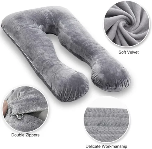 Vista 3 de MOON PINE Funda de almohada de embarazo, solo funda de almohada corporal en forma de U, funda de almohada de repuesto de terciopelo, apta para Gris