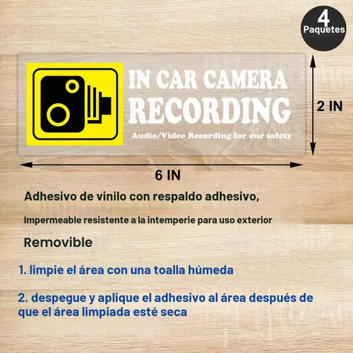 Vista 3 de 4 calcomanías de grabación de audio y video para ventana de automóvil, calcomanías de grabación de cámara de automóvil para viajes compartidos