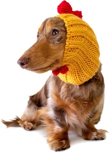 Vista 10 de Zoo Snoods Disfraz de gallo – Redecilla tejida para las orejas de perro de pollo para mascotas, cubierta cálida para el cuello para Halloween e