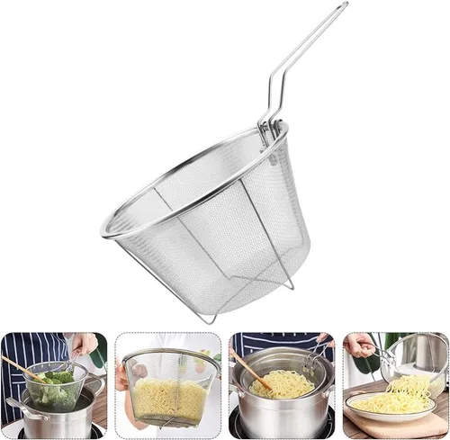 Vista 9 de YARNOW Cesta plegable de acero inoxidable de 10.23 pulgadas con mango largo ergonómico para freír profundamente el aceite y colar alimentos
