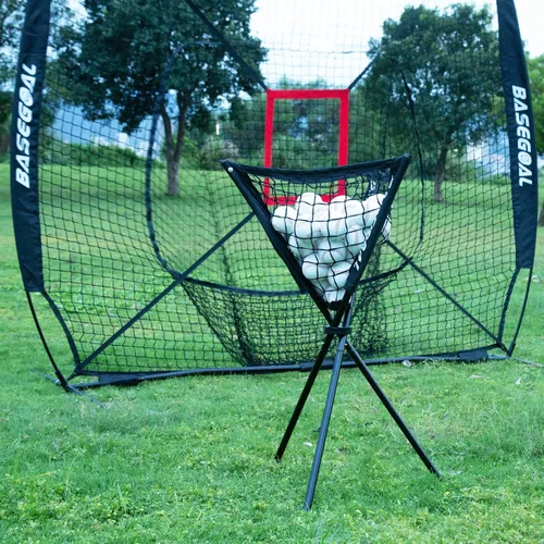 Vista 9 de BaseGoal - Red de práctica de 213 centímetros x 213 centímetros para béisbol y sóftbol, protector de béisbol, con bate de bateo, carro de pelotas