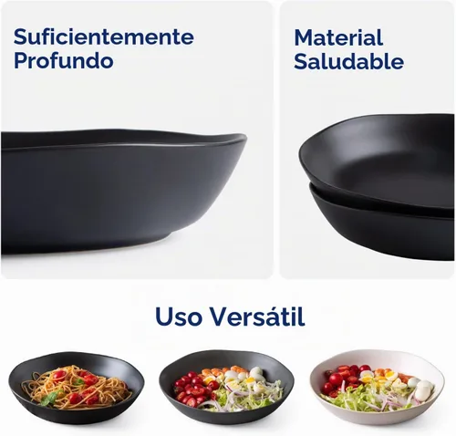 Vista 6 de AmorArc 9.75'' de cerámica cuencos grandes para pasta, juego de 4 cuencos planos de gres de 38 onzas para servir, cuencos aptos para horno