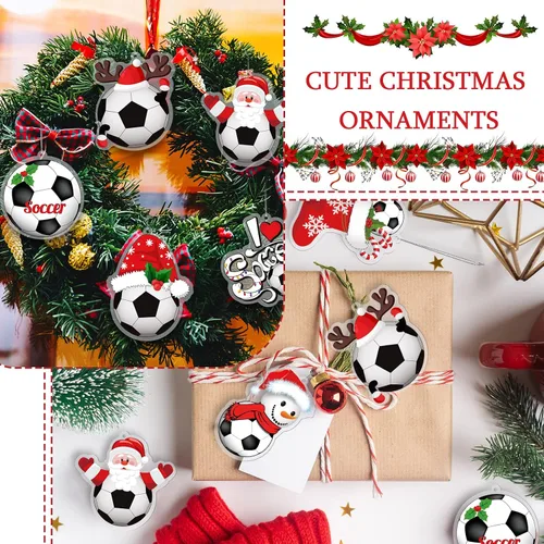 Vista 4 de Chunful 24 piezas Adornos de fútbol para árbol de Navidad, adornos de pelotas deportivas de acrílico colgantes para decoración de árbol de Navidad