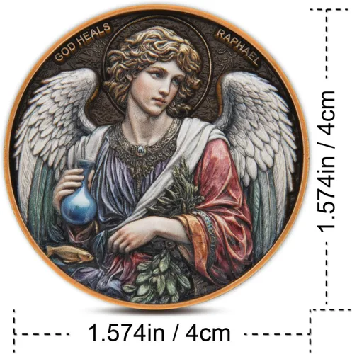Vista 3 de Moneda de desafío Arcángel Rafael - Santo de curación, moneda de coleccionista de doble cara de 1.57 pulgadas