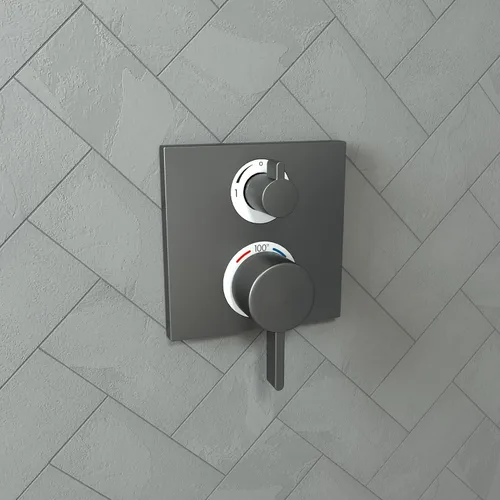 Vista 2 de hansgrohe Ecostat 15714341 - Válvula de ducha termostática cuadrada moderna con control de temperatura y desviador en cromo negro cepillado Cromo