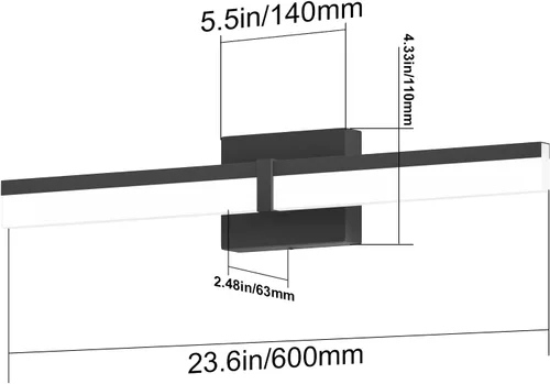 Vista 8 de Tipace Lámparas de baño negras de 24 pulgadas, luces LED modernas sobre espejo (luz blanca, 6000 K)