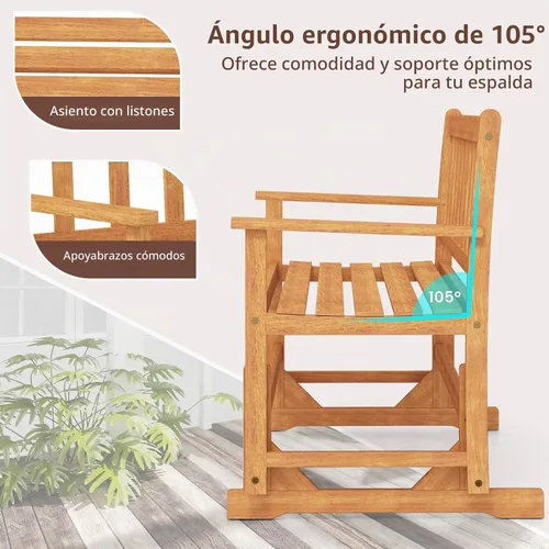 Vista 9 de Tangkula Banco planeador de madera de acacia para 2 personas, resistente 800 libras, sofá biplaza mecedora para patio con asiento y respaldo