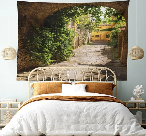 Vista 160 de Ambesonne Tapiz Trippy, vista panorámica de la cascada con bosques de ensueño y mandala oriental psicodélico, decoración de tela para colgar