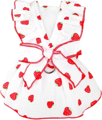 Vista 9 de Vestidos para perros pequeños, hembra, perro, gato, vestido lindo de algodón extra de verano, decoración de lazo, traje de cumpleaños, ropa de Rosa