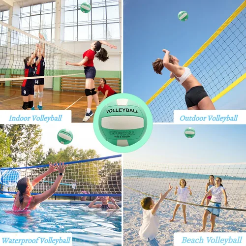 Vista 6 de Balón de Voleibol Tamaño Oficial 5 para Interior y Exterior, Kit de Voleibol Blando de PU Más Grueso con Bomba de Bola para Juego en la Playa