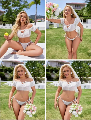 Vista 34 de Avidlove - Conjunto de brasier y braga con volantes, conjunto de lencería tipo babydoll de malla