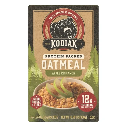 Vista 4 de Kodiak Cakes Paquetes de avena instantánea, manzana y canela, alto contenido en proteínas, 100% granos integrales, 6 cajas con 6 paquetes cada una