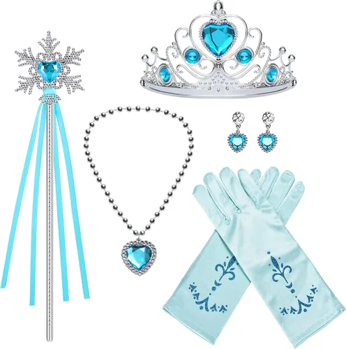 Vista 6 de Toylink Disfraz de Elsa para niñas disfraz de princesa elegante cumpleaños Halloween fiesta de cosplay con accesorios