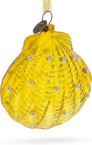 Vista 3 de Elegante adorno navideño de cristal soplado de concha marina