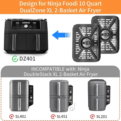 Vista 4 de Sartén para freidora de aire Ninja Foodi DZ401 DZ550 10QT DualZone Freidoras de aire, placa de repuesto para freidora de aire, accesorios