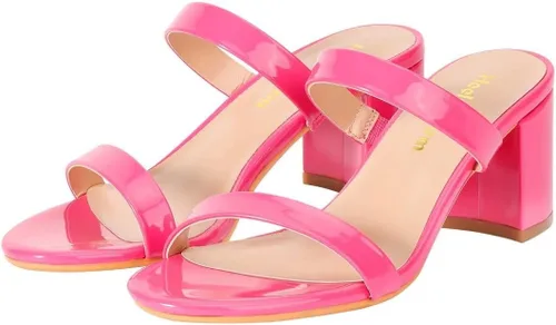 Vista 6 de Heels Charm Sandalias de tacón bajo grueso para mujer de 2.75 pulgadas, puntera abierta, dos correas, sandalias de tacón alto, sandalias de vestir