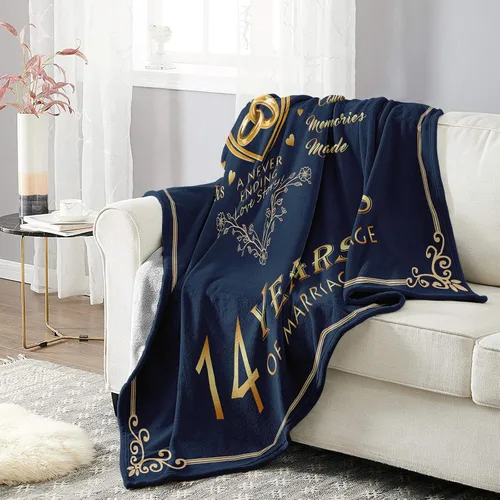 Vista 4 de Mosslink Regalos de marfil para manta de 14 aniversario de 60 x 50 pulgadas, regalos de boda de 14 aniversario para marido, esposa, pareja, regalos