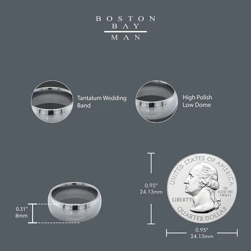Vista 3 de Boston Bay Diamonds Tantalum Comfort Fit Mens Wedding Band or Fashion Ring - 7mm & 8mm - Choice of