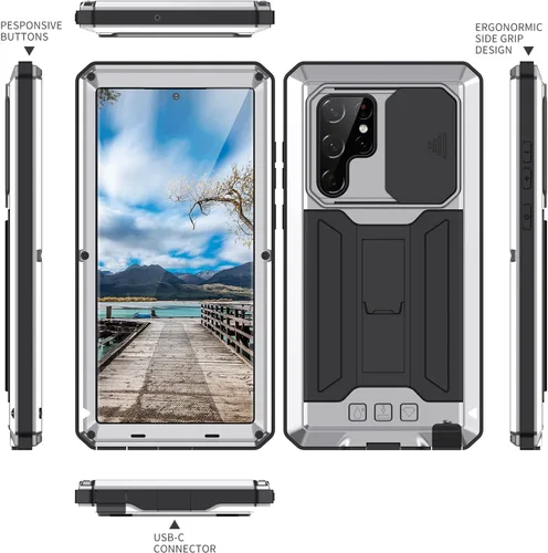 Vista 7 de MIYI - Funda protectora rígida para Samsung Galaxy S22 Ultra 5G, aluminio para exteriores, de metal Gorilla Glass a prueba de golpes, militar