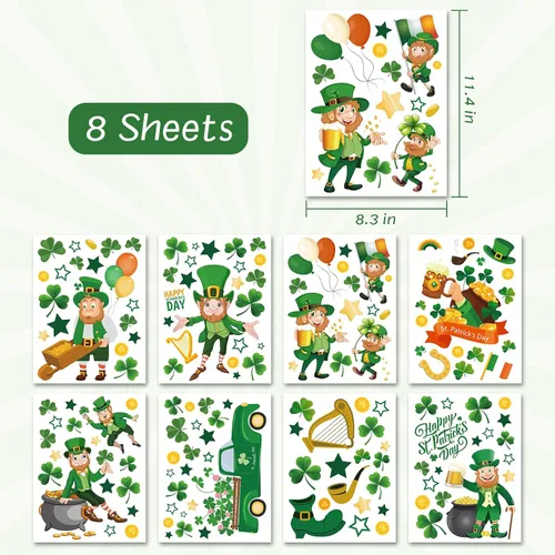 Vista 6 de Calcomanías estáticas reutilizables para ventana del día de San Patricio, estilo duende grande, reutilizables, para decoraciones del día de San