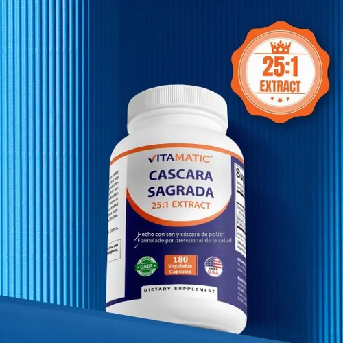 Vista 4 de Vitamatic Cápsulas de Cascara Sagrada - Extracto botánico de cáscara de senna y psyllium - 25X extracto a base de plantas - totalmente natural, sin