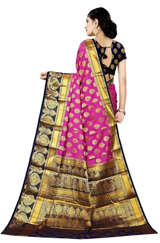 Vista 3 de Indian Hawker Banarasi Art Silk Sari Sari Trabajo Jacquard Fashion Sari Sari con blusa sin costuras