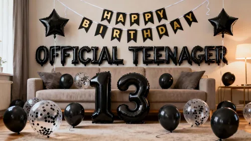 Vista 2 de Decoraciones oficiales de cumpleaños número 13 para adolescentes, globos de papel de aluminio con estrella del número 13, globos de confeti