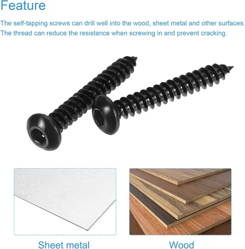 Vista 4 de uxcell Tornillos autorroscantes hexagonales, tornillo de madera de acero al carbono M3 x 0.787 in 100pcs