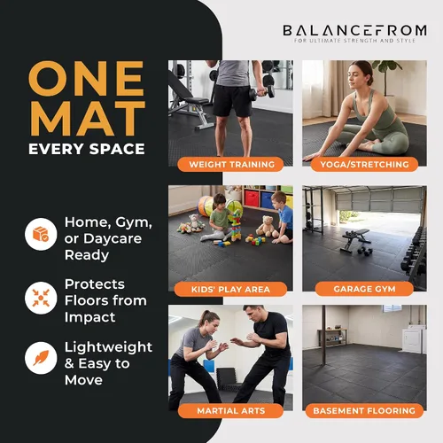 Vista 5 de BalanceFrom Tapete de ejercicio tipo rompecabezas con baldosas entrelazadas de espuma EVA para MMA – Ejercicio – Una pulgada de grosor, 24 pies Negro