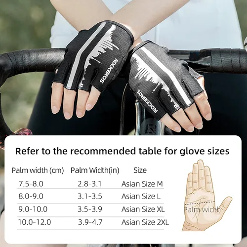 Vista 6 de ROCKBROS Guantes de bicicleta para hombres medio dedo ciclismo guantes ciclismo MTB montaña carretera bicicleta guantes amortiguador SBR