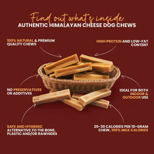 Vista 4 de Queso auténtico del Himalaya de yak para perros - Pequeño (Paquete de 10) - Procedencia de las estribaciones prístinas del Himalaya, sin cuero