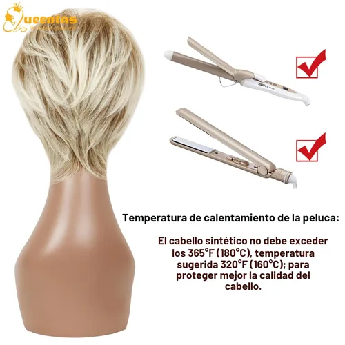Vista 6 de QUEENTAS Pixie - Pelucas rubias cortas en capas para mujeres blancas y negras, cabello sintético (rubio mezclado con marrón)