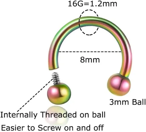 Vista 2 de Titanium Horseshoe Septum Ring 16G,Internally Threader Horseshoe Ring for Septum Lip Cartilage Snug Daith Tragus Helix Conch Rook Orbital Piercing