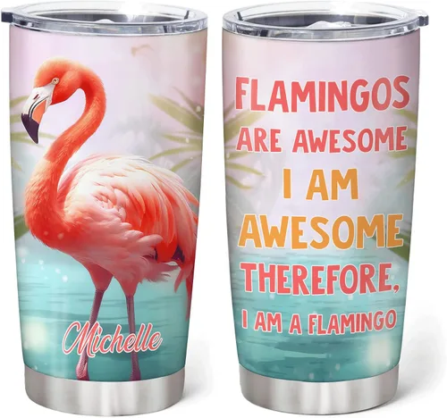 Vista 18 de Hyturtle Regalos personalizados para los amantes de los flamencos, cumpleaños, Navidad, vaso de acero inoxidable con nombre personalizado, 20 onzas
