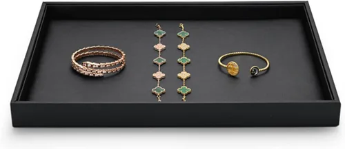 Vista 10 de Exhibición de joyería plana de 12 rejillas de cuero PU negro