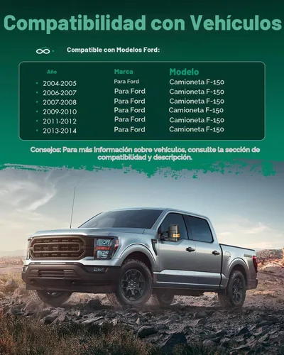 Vista 7 de SCITOO - Espejos retrovisores laterales eléctricos para camioneta Ford F-150 modelos 2004 a 2014, con calefacción y direccionales 2004-2014 F-150