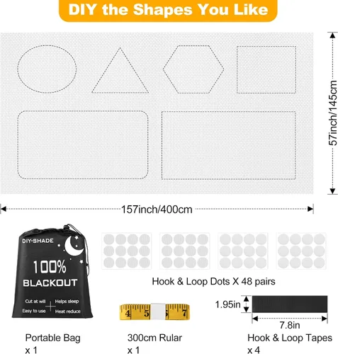 Vista 2 de Persianas opacas para ventana de dormitorio, 157 x 57 pulgadas, 100% opacas, película de papel, cortinas opacas portátiles de viaje, cortinas opacas